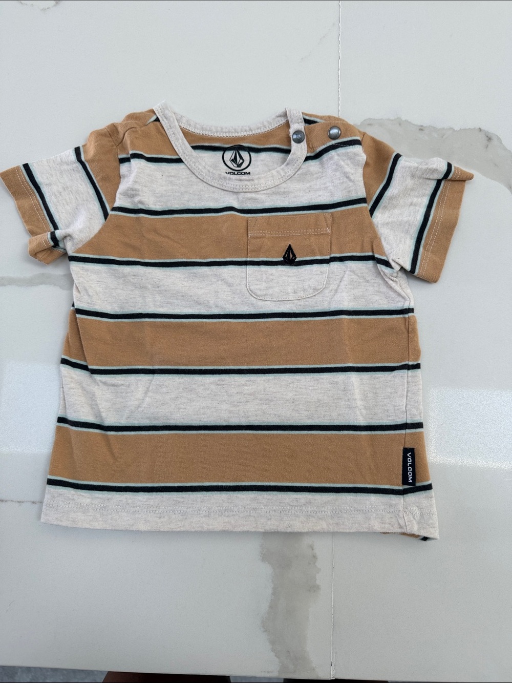 Volcom Kids Short-Sleeve Striped Pocket Tee - Tan, Cream & Black